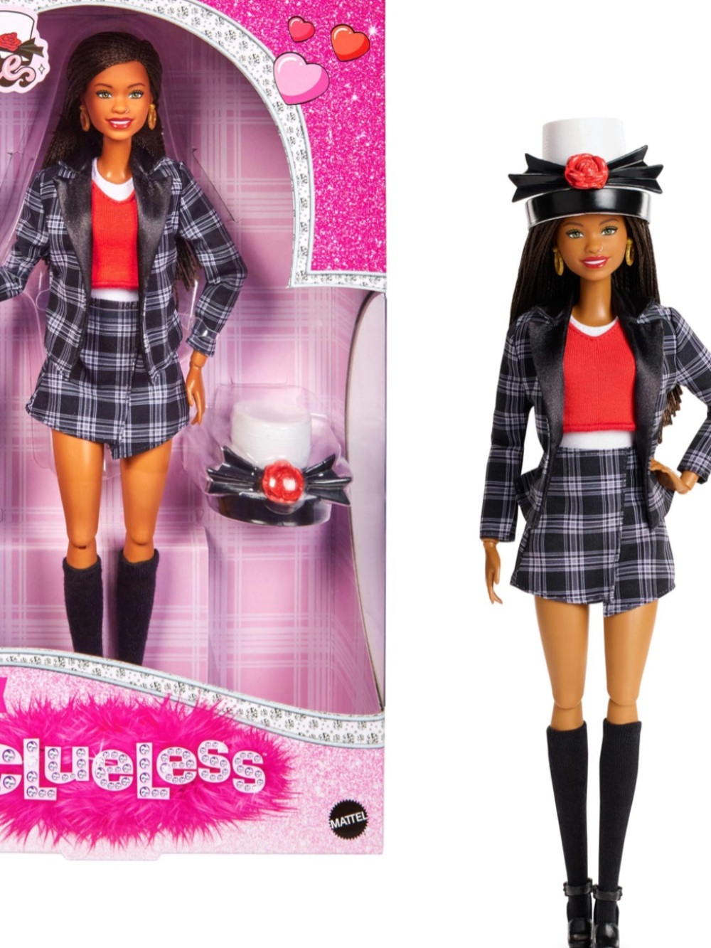 Barbie Black & White Plaid Suit with Red Top